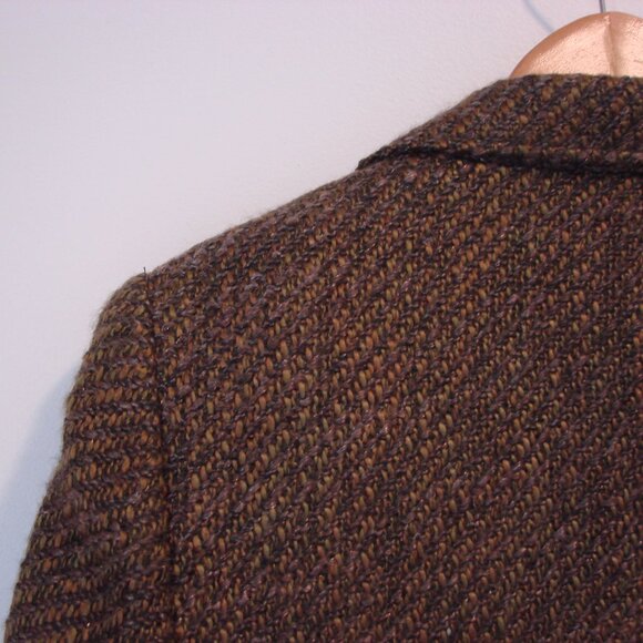 Tribal Wool Blend Brown Tweed Blazer Jacket One Button Pockets Office Size 10 - Picture 14 of 16
